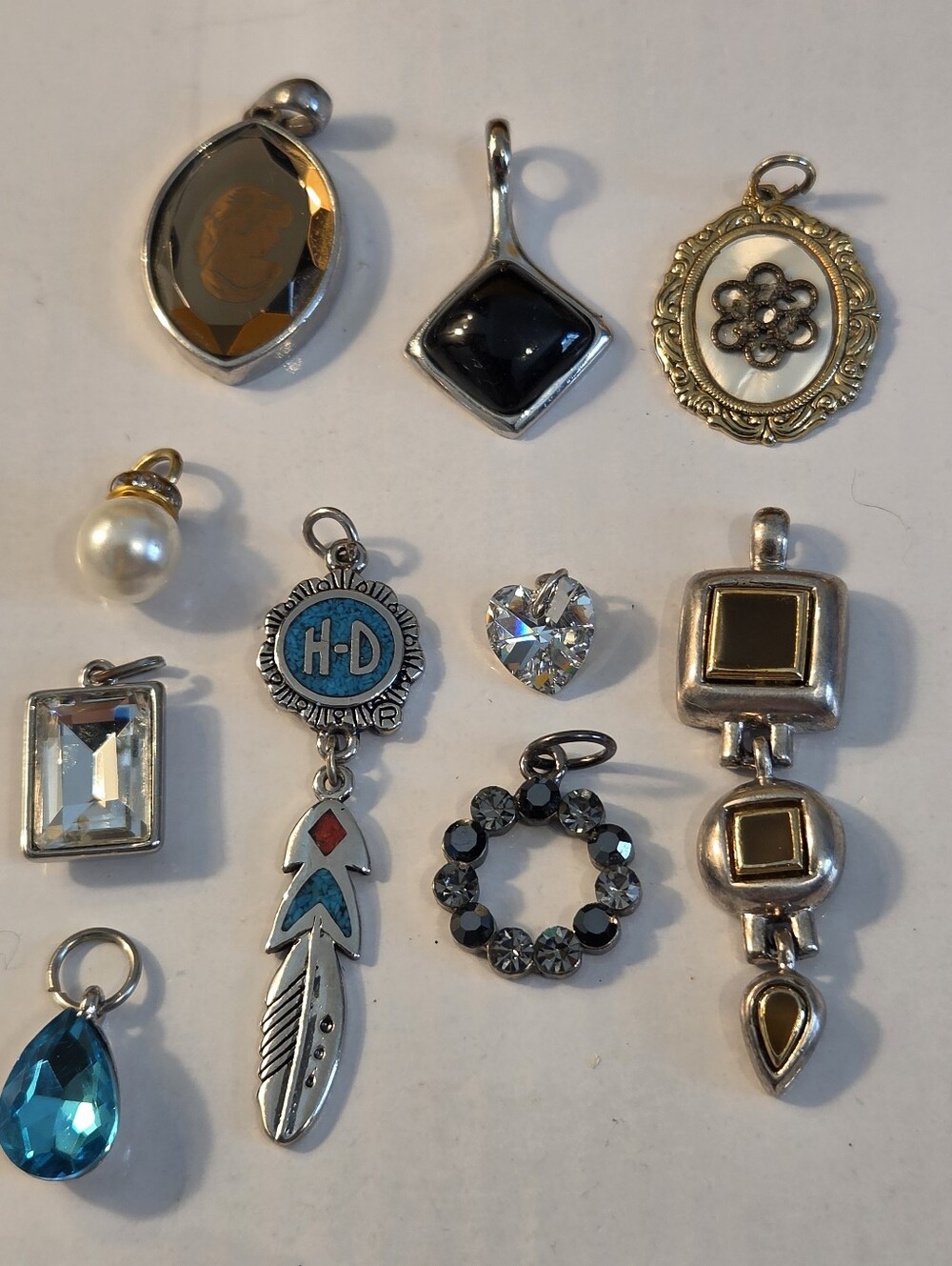 Mixed Pendant Charm Lot - Blue, Black, Clear, Gold, Pearl Accents